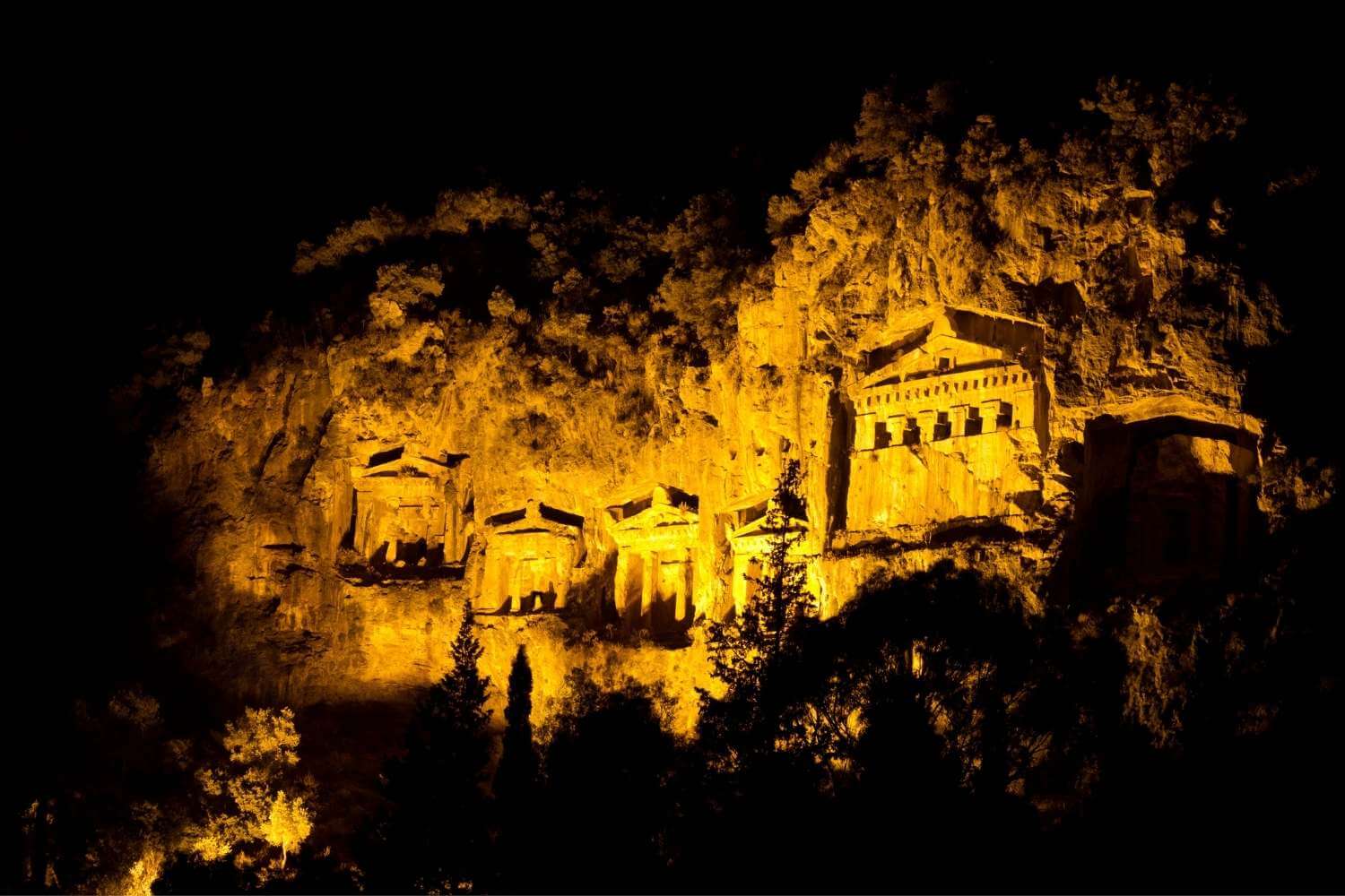 Rock Tombs of Dalyan in the evening to be seen during the moonlight trip