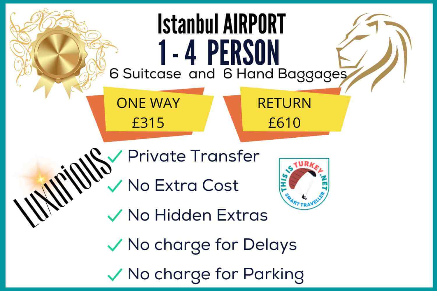 Luxurious Private Transfer service to Hotels in any ware from Istanbul Airport comes with no extra cost and hidden extras. All our Airport Transfer vehicles are comfortable and Airconditioned, and drivers are experienced locals.