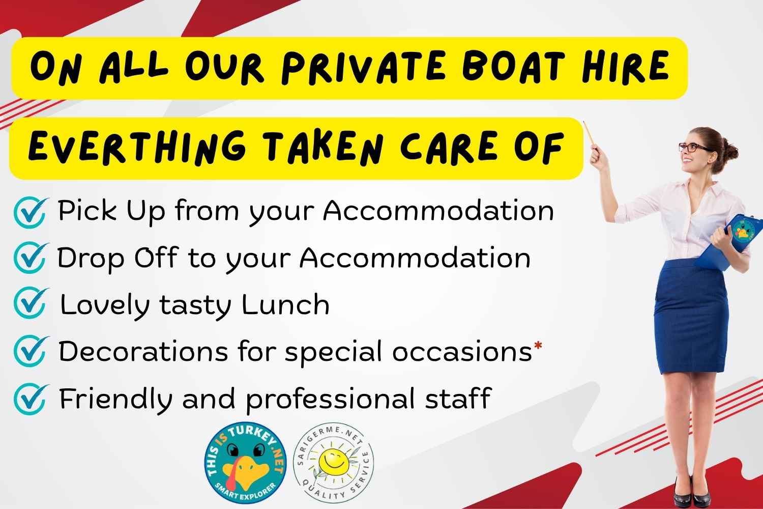everything is taken care of on our Boat Hire Service, from pick up to drop off.